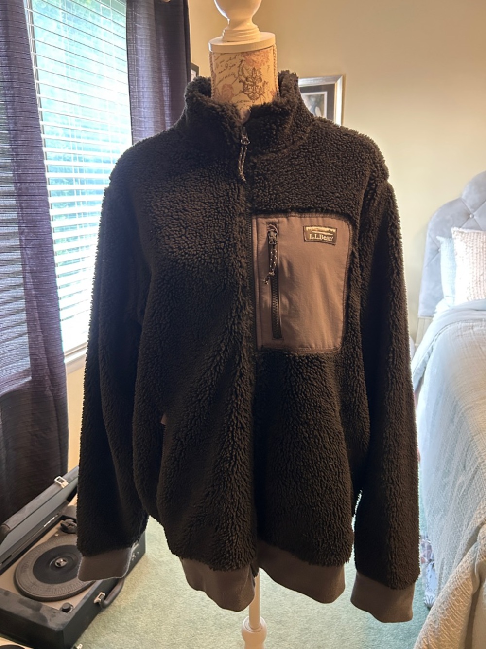 NWOT L.L. Bean Black Sherpa Half-Zip Jacket with Chest Pocket